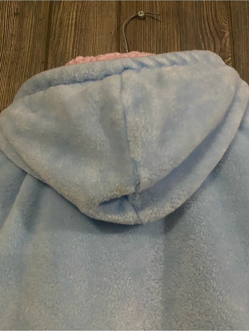 Disney Light Blue Plush Hooded Jacket with Pink Lining and Gold Accents